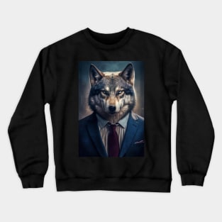 Distinguished Wolf portrait wearing a nice suit Crewneck Sweatshirt